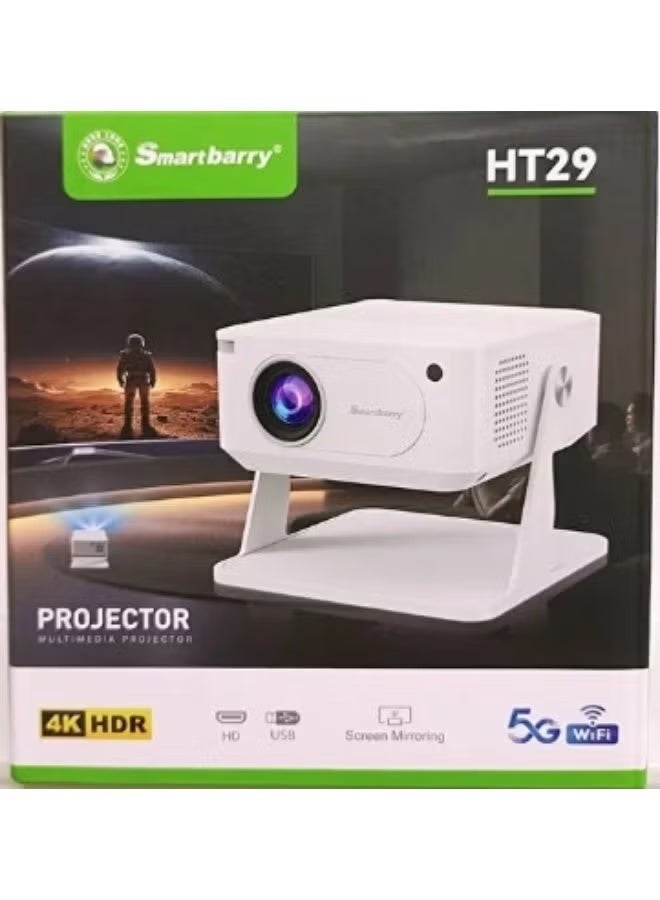 Smartbarry HT29 Smart 4K HDR Projector – Portable Home Theater, 180° Rotating Stand, Dual-Band 5G WiFi, Wireless Screen Mirroring, Perfect for Movies, Gaming & Streaming - Image 1